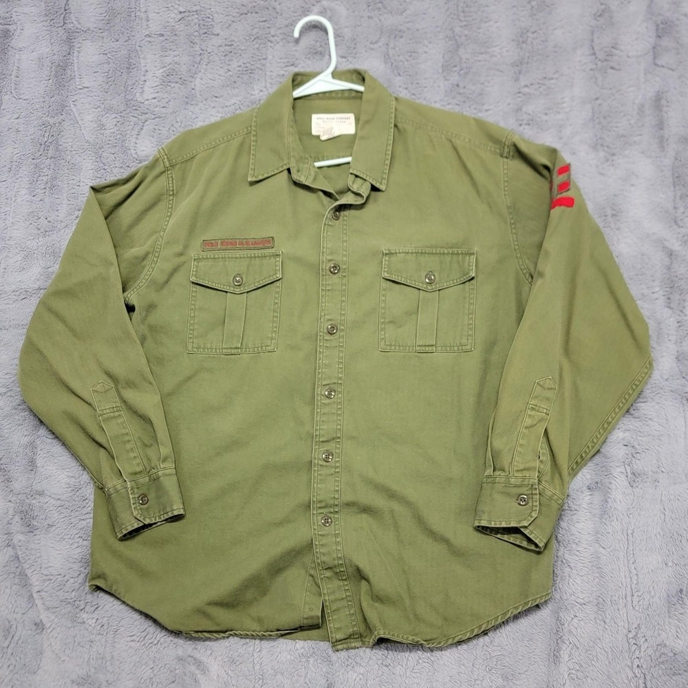 Vintage Polo Jeans Co Ralph Lauren Shirt Mens Large Green Military Scout 90s